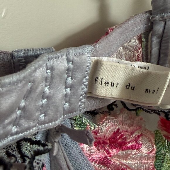 Fleur du Mal Embroidered Rose Mesh Balconette Bra  34D - Picture 5 of 5